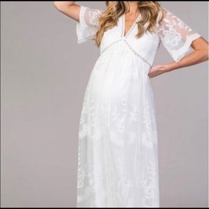 Pinkblush White Lace Mesh Overlay Maxi Maternity or Regular Dress.